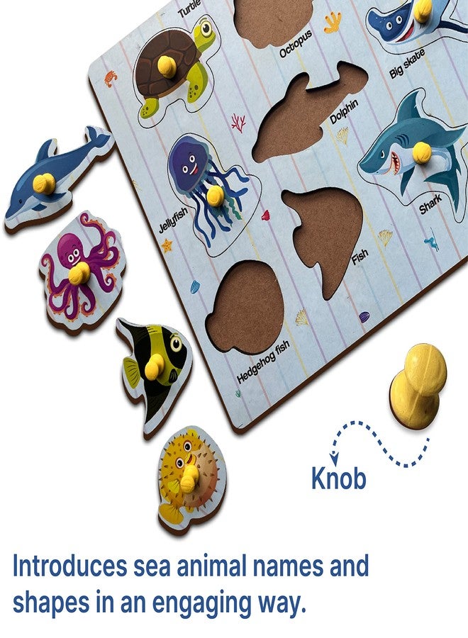 YaYplay Shape Ocean Animal Knob And Peg Puzzle Wooden Shape Puzzle Shape Sorter Educational Learning Puzzle For 2-5 Year Kids - Image 5